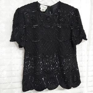 Vintage Inspired Silk Black Sequins Top